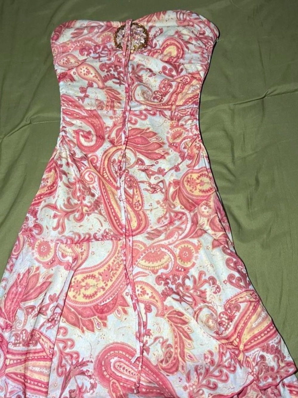 Vintage Strapless Pink Paisley Summer Dress